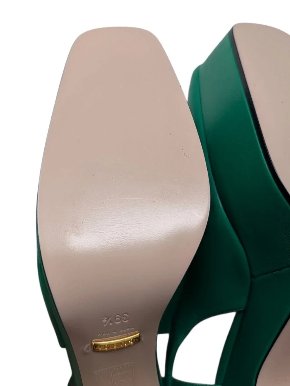 NEW Gucci Green Horsebit Platform Slingback Chunky Block Heel Pumps Size EU 39.5